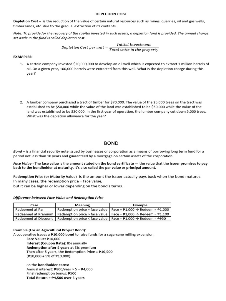 Depletion-Cost_and_Bond-Handouts | PDF | Bonds (Finance) | Financial ...