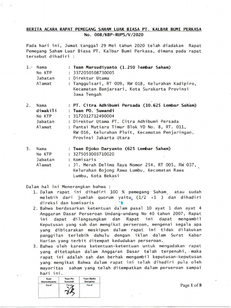 Berita Acara RUPS PT. KBP - BLM Ada TTD Marsu Dan Djoko - Mereka BLM ...