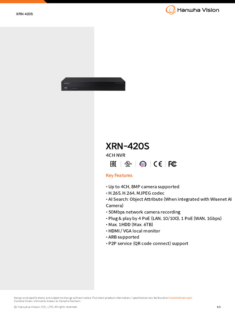 DataSheet XRN-420S 20250906 EN 063022 | PDF | Internet Protocols | Hdmi
