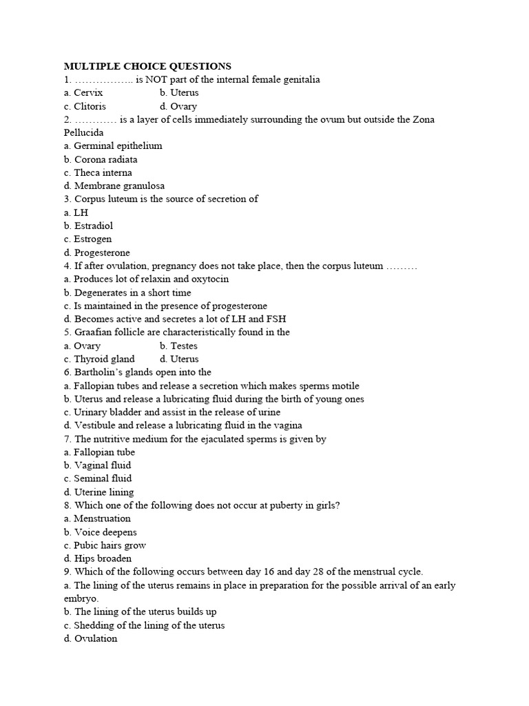 Female and Male Reproductive Quiz | PDF
