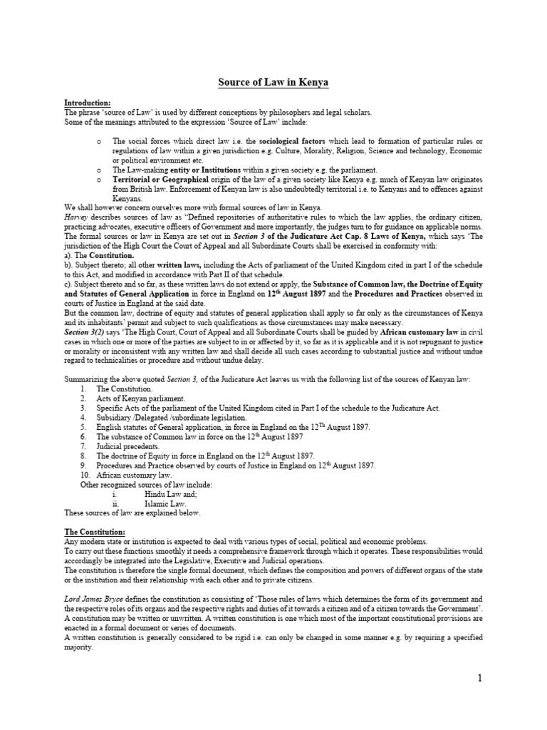 Sources of Law in Kenya Explained | PDF | Precedent | Equity (Law)