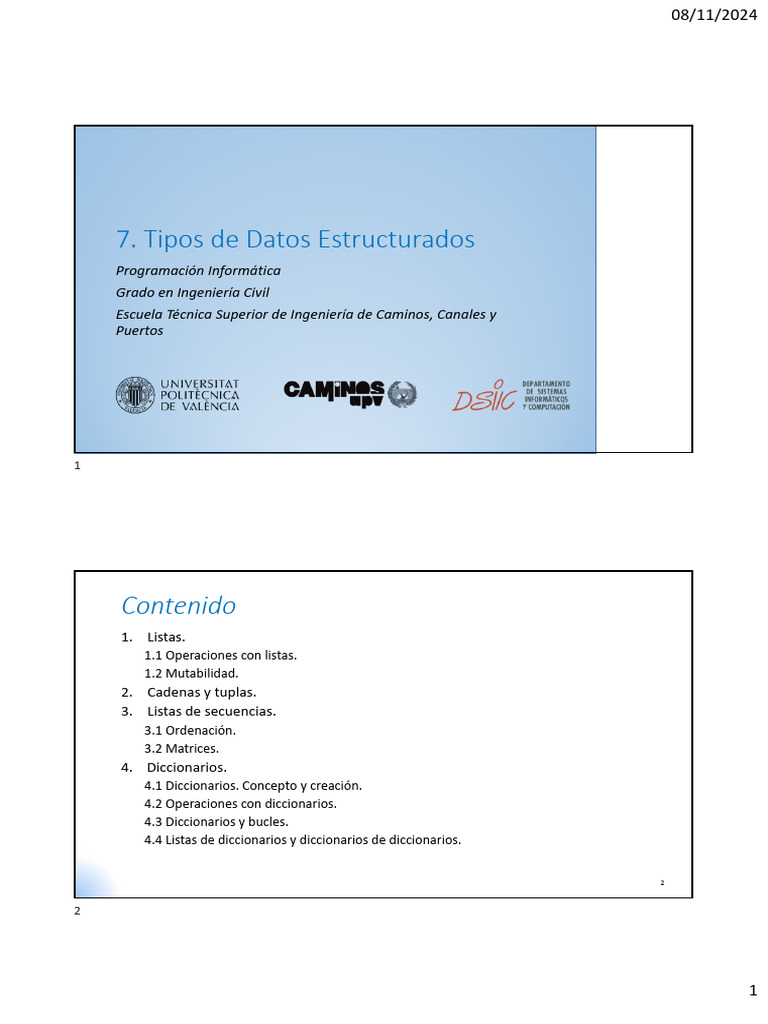 Tipos de Datos Estructurados en Python | PDF | Matriz (Matemáticas ...