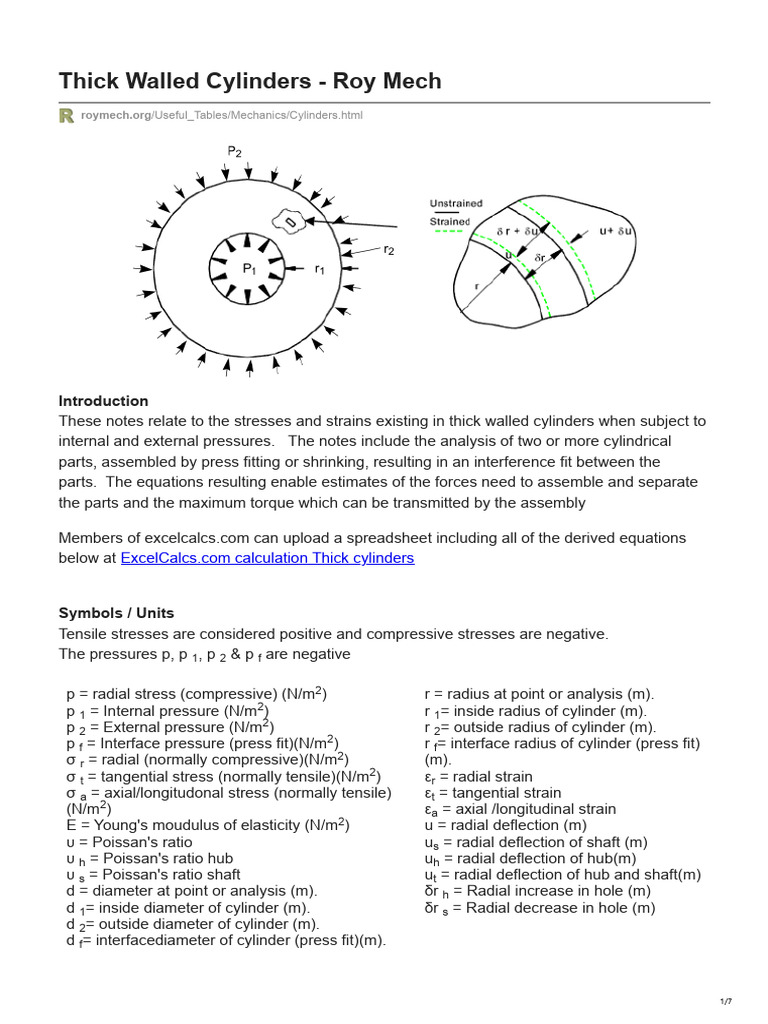 Thick Walled Cylinders - Roy Mech | PDF | Stress (Mechanics) | Physical ...