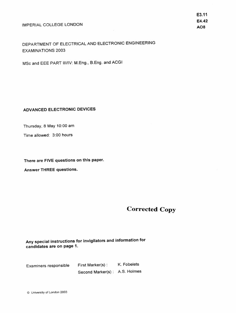 EE3 11 Advanced Electronic Devices 2003 | PDF