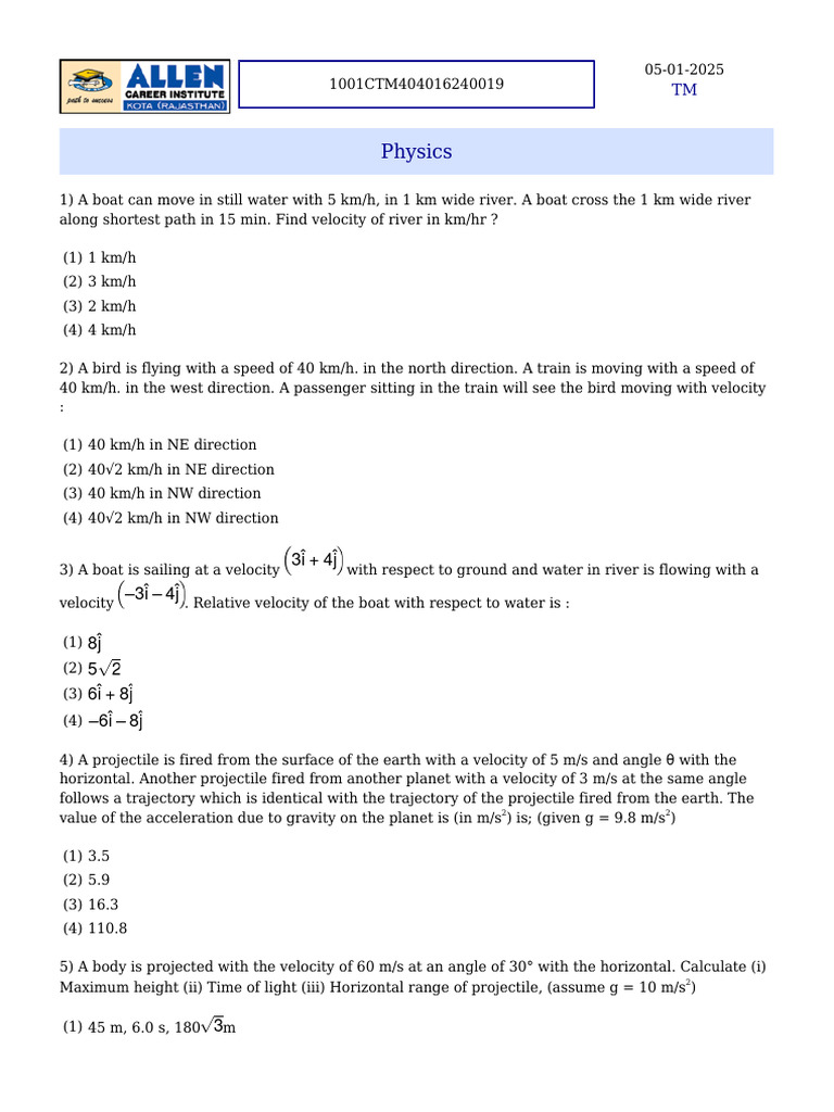 Physics and Chemistry Problem Set | PDF
