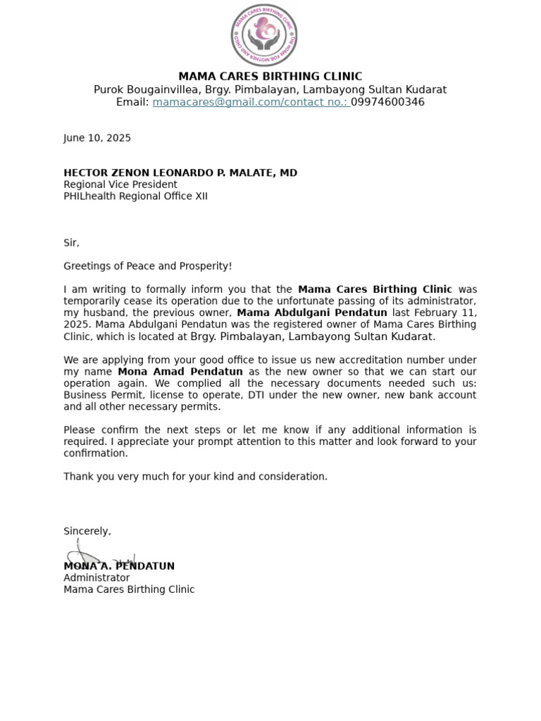 Mama Cares Letter To Rdo | PDF