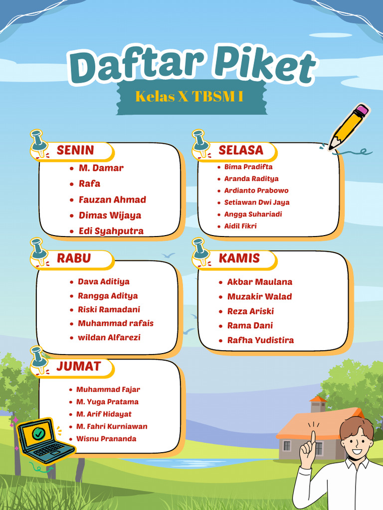 Daftar Piket Kelas X TBSM I | PDF