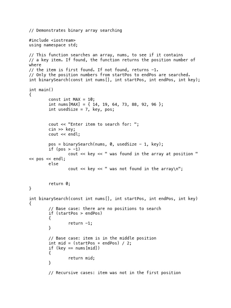 Binary Search in C++ Arrays | PDF