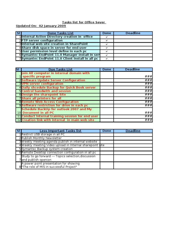 Office Server Tasks and Configurations List | PDF | Games & Activities ...