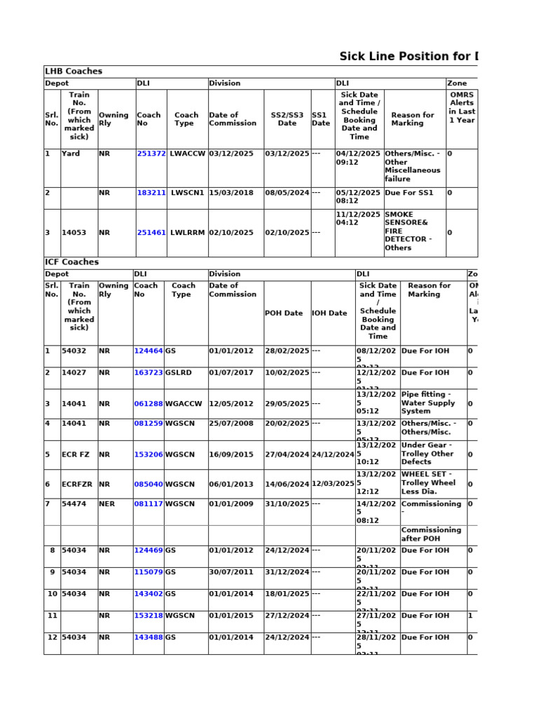 Depot DLI Sick Coach Report 2025 | PDF