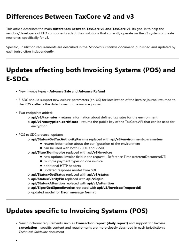 TaxCore v2 vs v3: Key Differences Explained | PDF | Point Of Sale | Invoice
