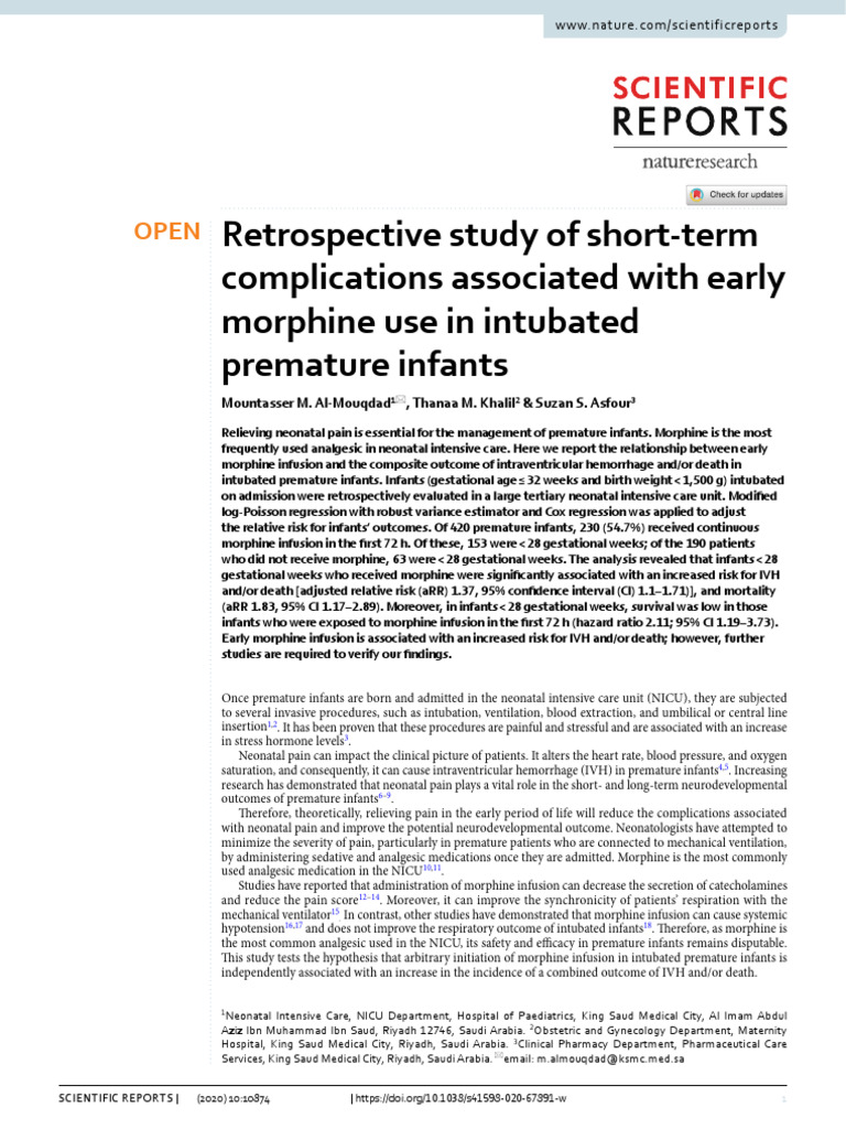 Early Morphine Use Risks in Premature Infants | PDF | Preterm Birth ...