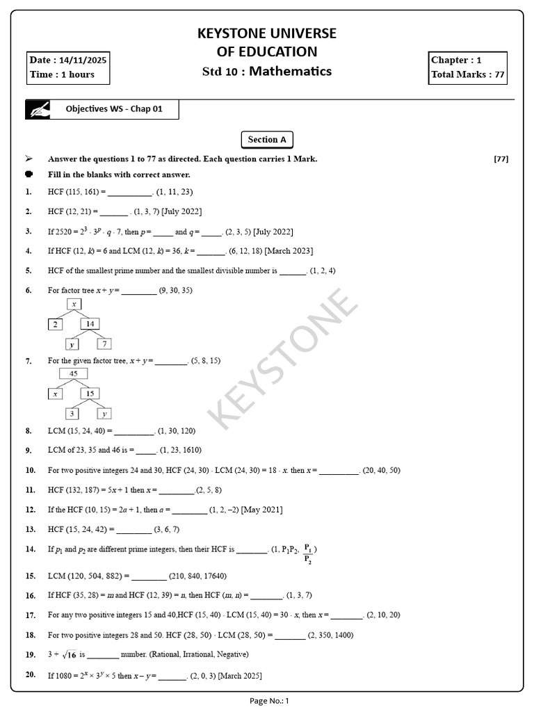 Objectives WS - Chap 01 | PDF | Numbers | Rational Number