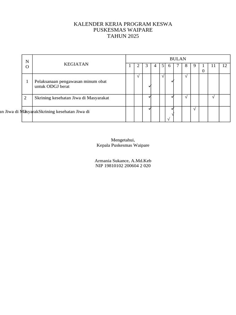Kalender Kerja Program Odgj | PDF