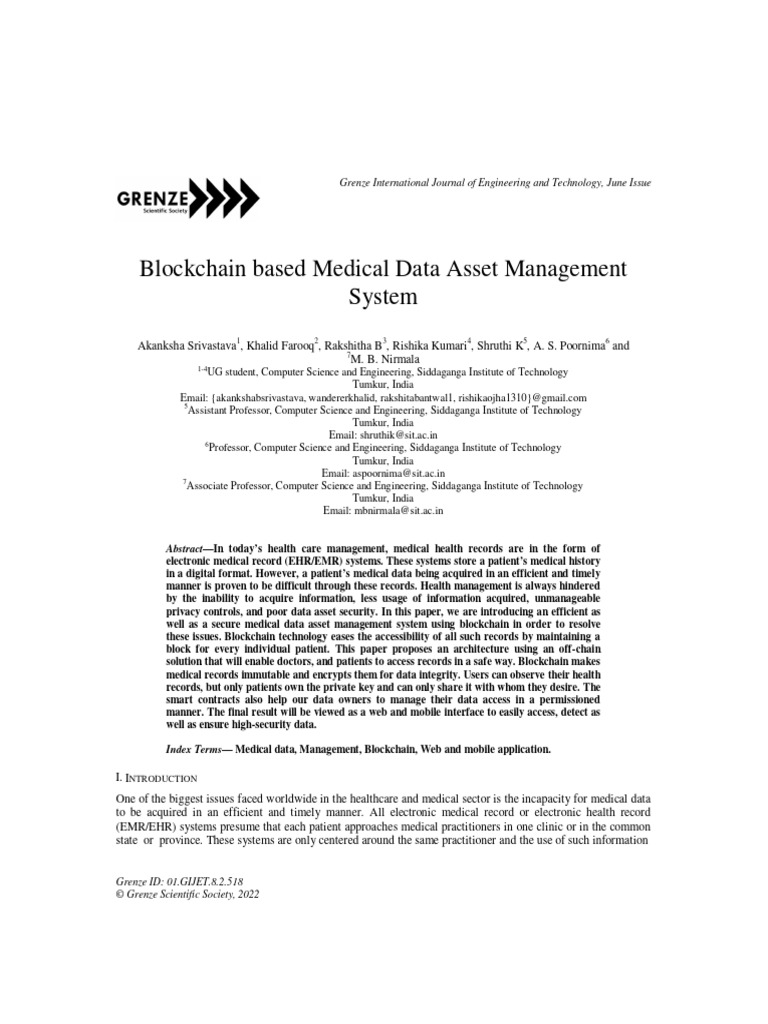 Blockchain Medical Data Management System | PDF | Electronic Health ...