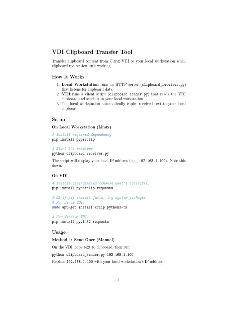 VDI Clipboard Transfer Tool Guide | PDF | Python (Programming Language ...