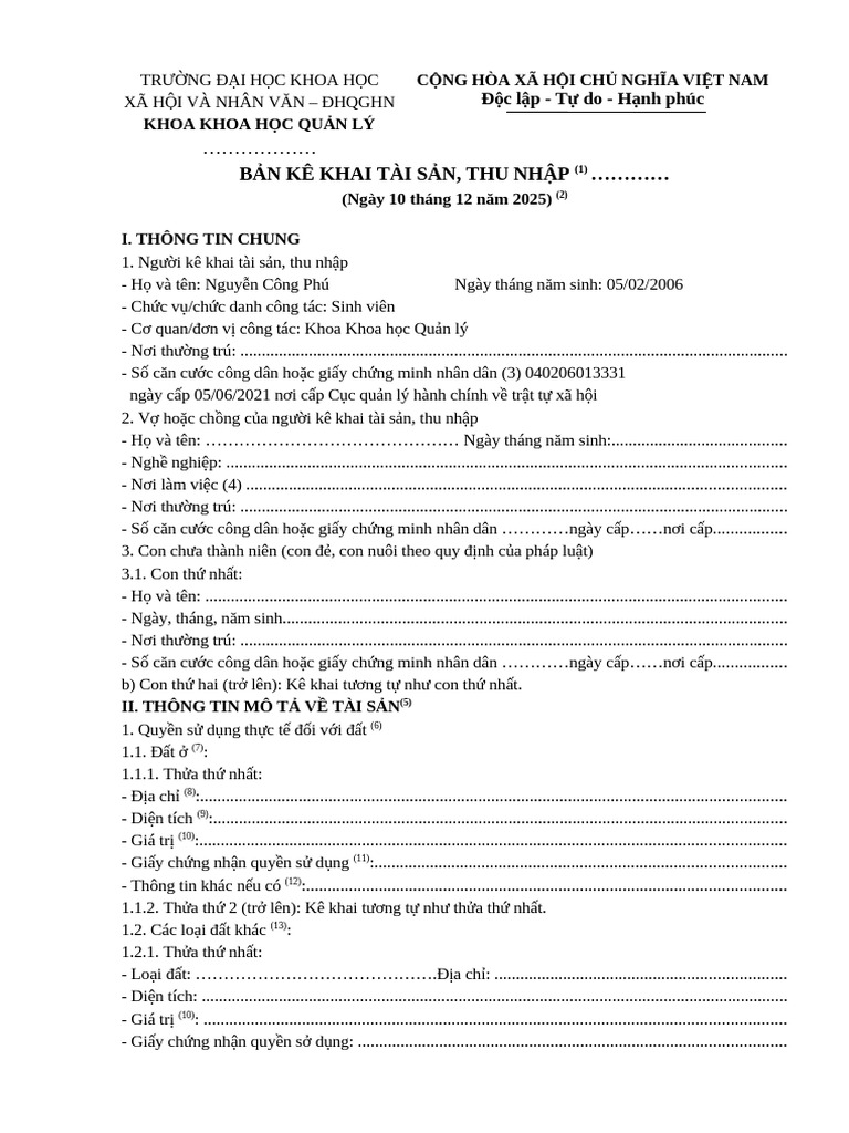 3. Bản Kê Khai Tài Sản Thu Nhập Cá Nhân | PDF