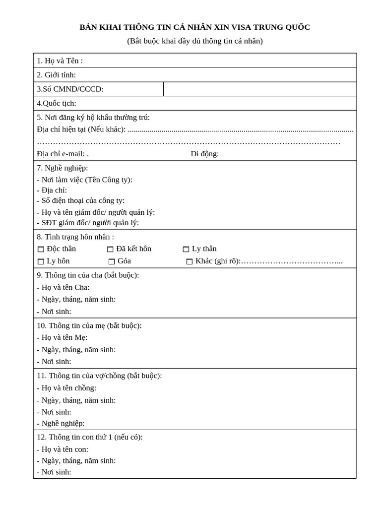 Thông Tin Xin Visa Trung Quốc (New) | PDF