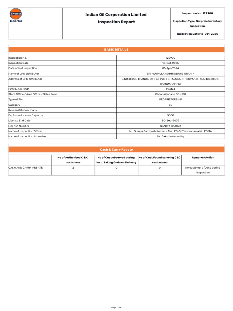 Inspection Report (1) | PDF | Warehouse