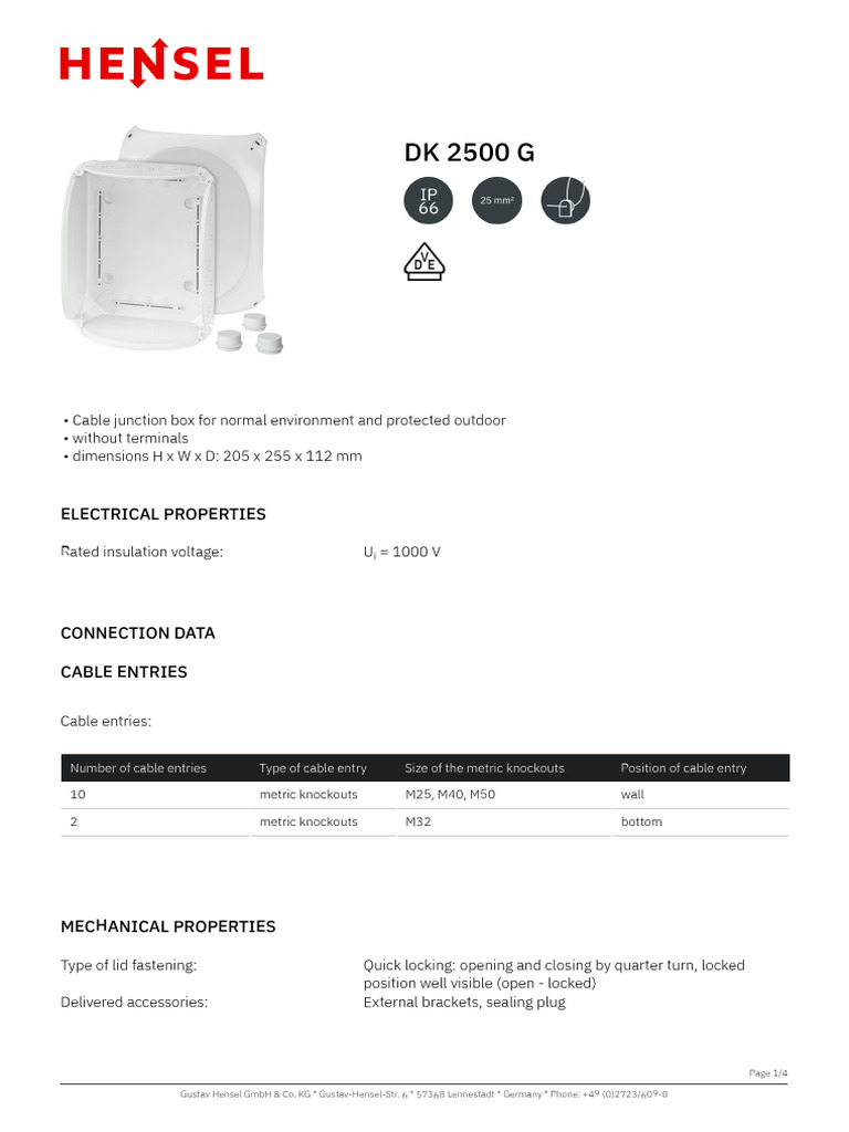 Cable Junction Box Specifications IP66 | PDF | Manufactured Goods ...