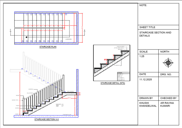 Staircase Section and Details Plan | PDF | Stairs | Building Engineering