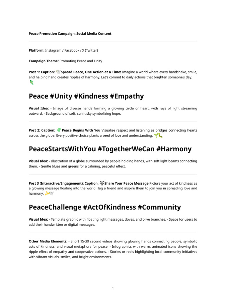 Peace Promotion Social Media Campaign | PDF