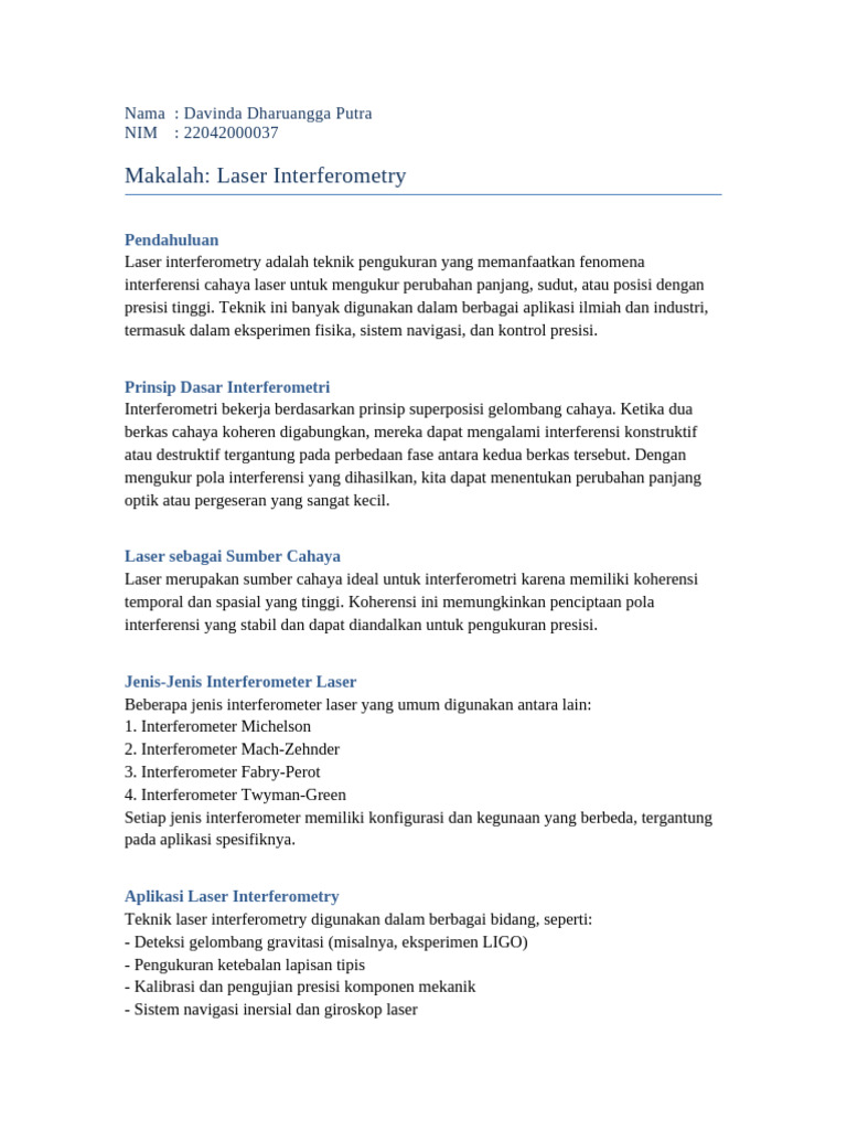 Makalah Laser Interferometry (Dapin) | PDF