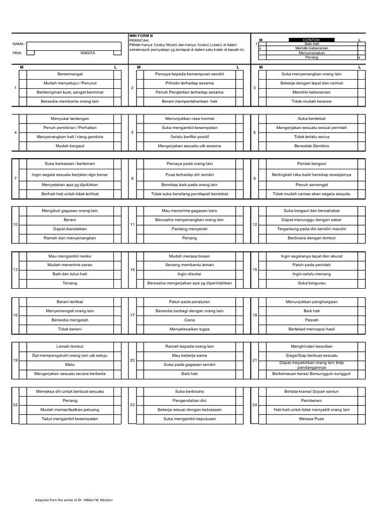 Analisis Kepribadian MMI Form B | PDF