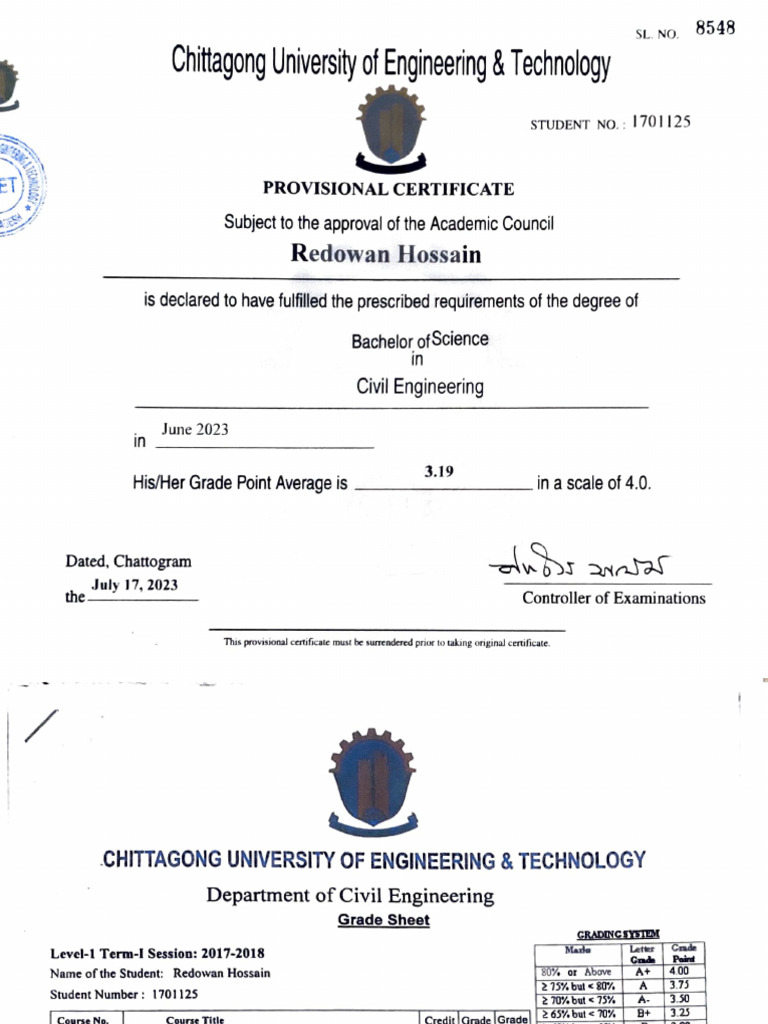 Provisional Certificate for Civil Engineering | PDF