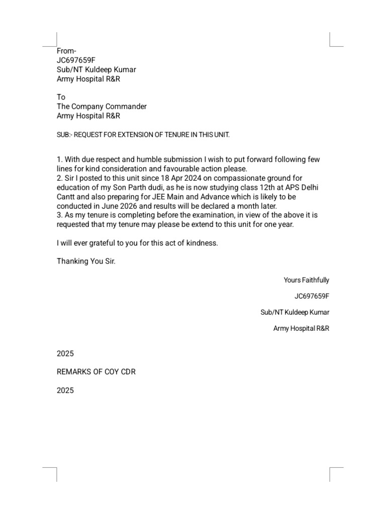 Request for Tenure Extension in Army | PDF