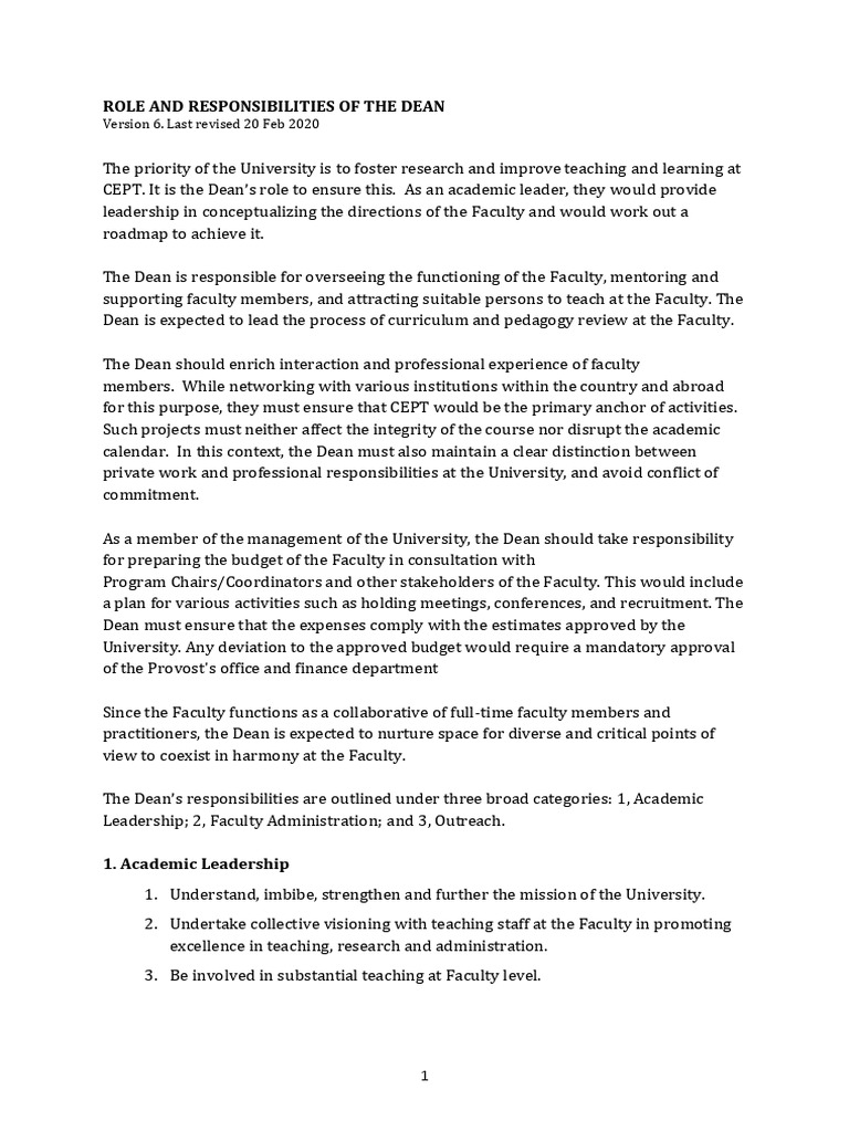 Dean's Role and Responsibilities Overview | PDF | Dean (Education ...