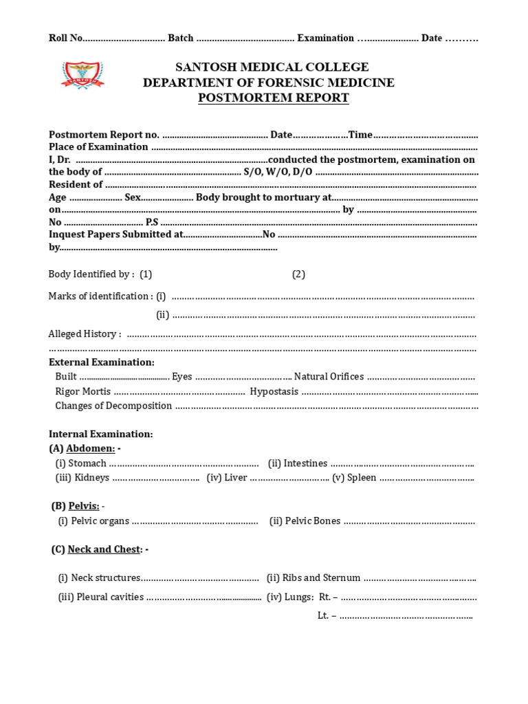 Forensic Postmortem Report Template | PDF | Autopsy | Pelvis
