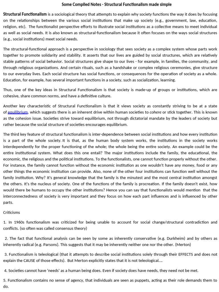 Understanding Structural Functionalism | PDF | Social Structure ...