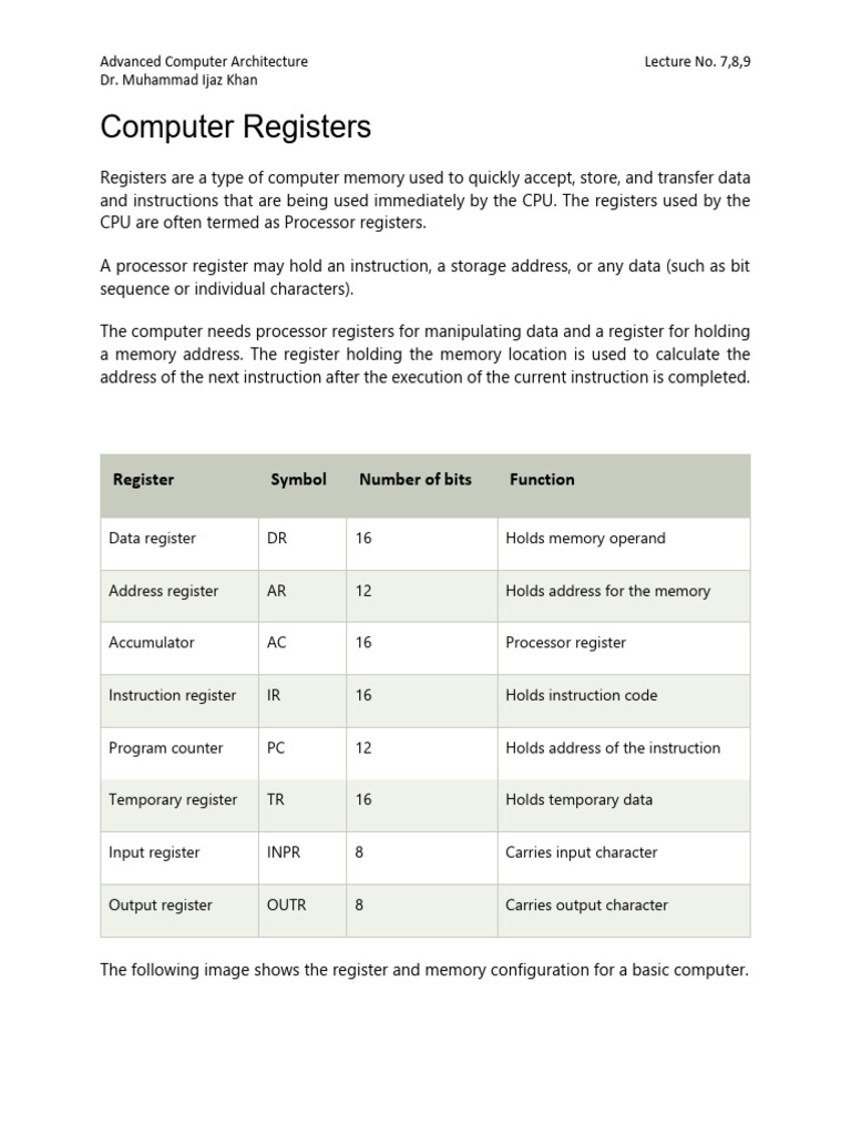 Computer Registers in CPU Architecture | PDF | Central Processing Unit ...
