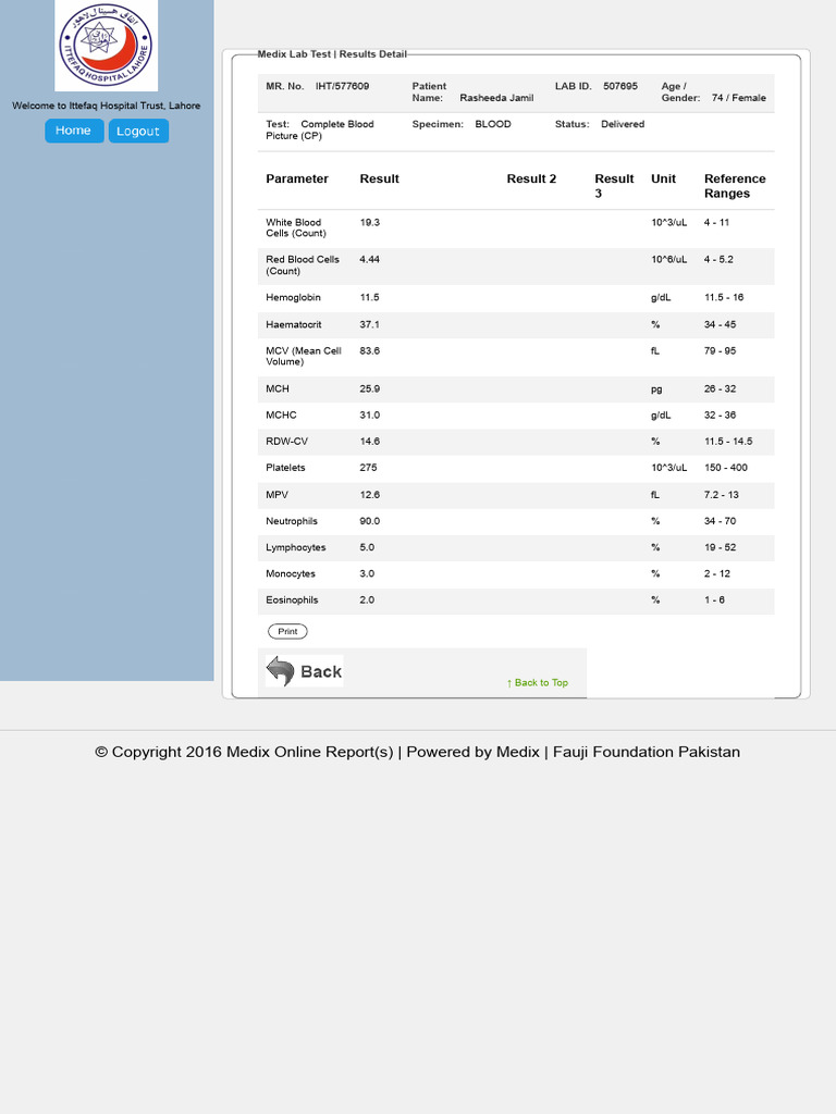 Medix Online Reporting Test Result | PDF | White Blood Cell | Anatomy