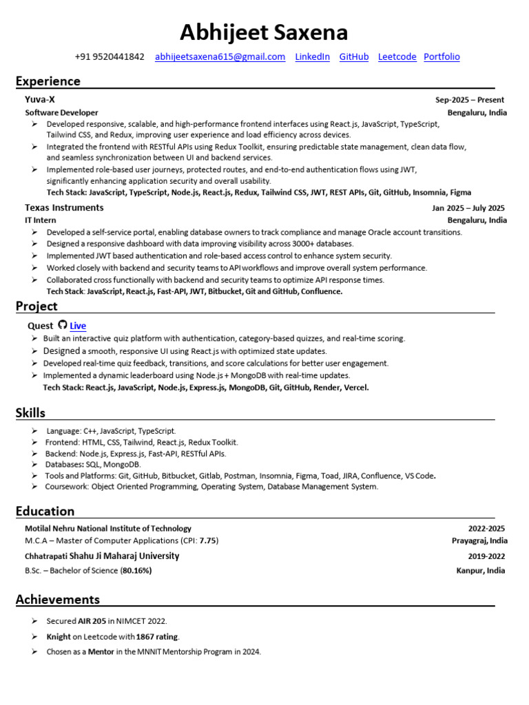 Abhijeet Saxena's Software Developer Profile | PDF | Java Script ...