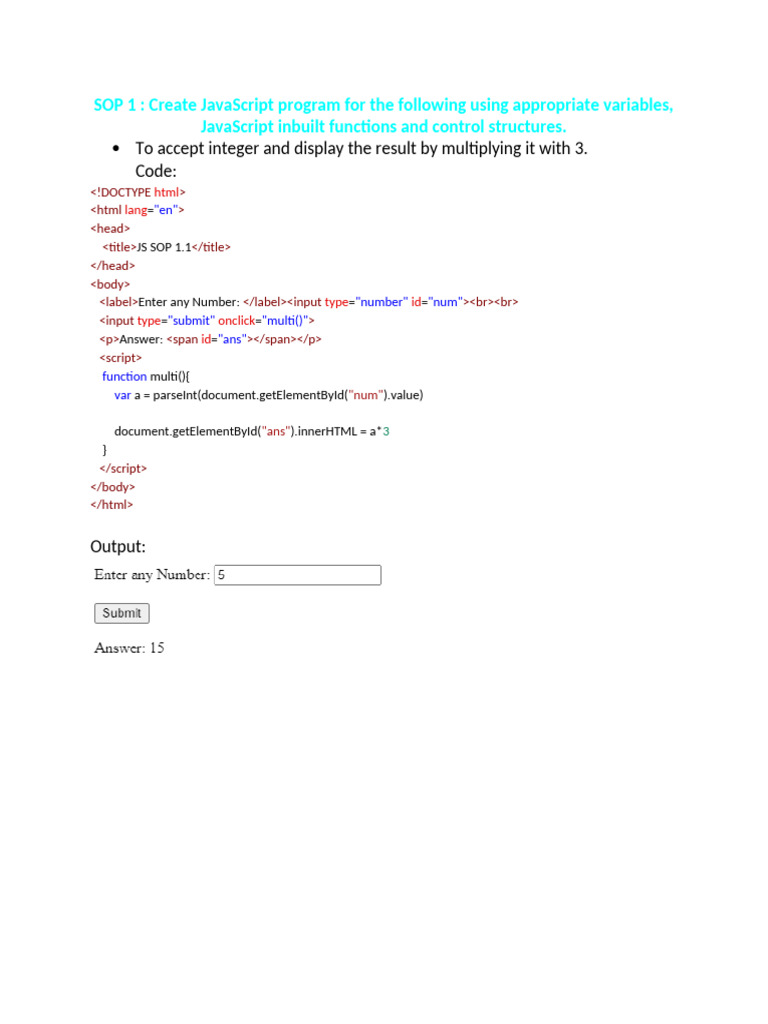 JavaScript Programs for Basic Calculations | PDF | Java Script | String ...