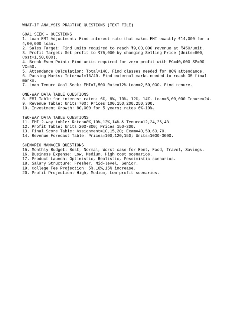 What-If Analysis Practice Questions | PDF