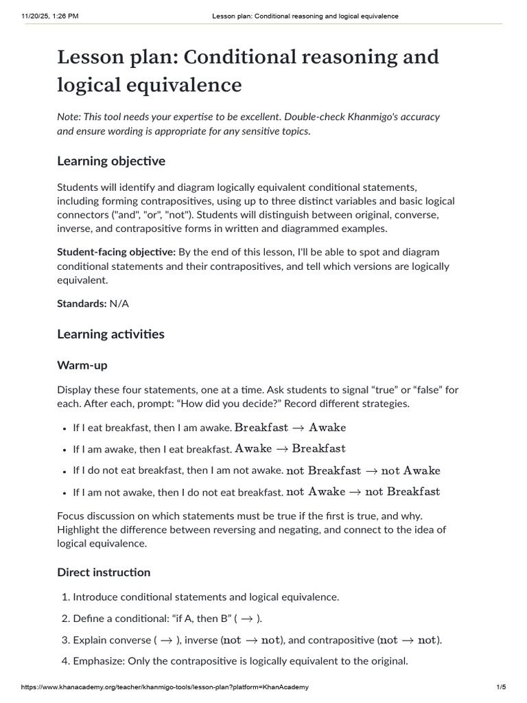 Conditional Reasoning Lesson Plan | PDF | Reason | Logic