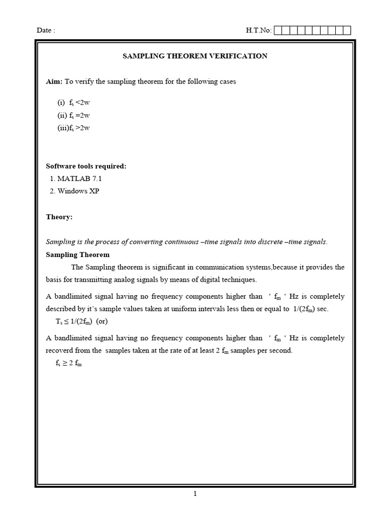 Sampling Theorem Verification in MATLAB | PDF