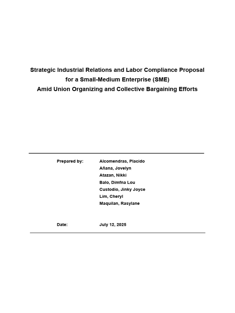 Strategic Industrial Relations and Labor Compliance Proposal For Small ...