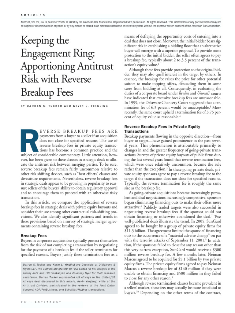 Antitrust Risks and Reverse Breakup Fees | PDF | Mergers And ...