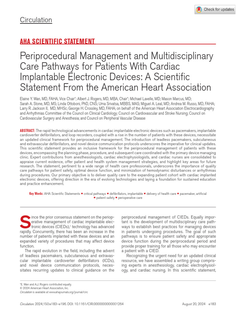 Periprocedural Care for Cardiac Devices | PDF | Internal Medicine ...