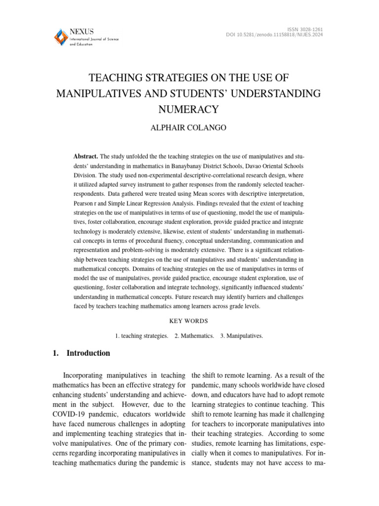 Teaching Strategies for Math Manipulatives | PDF | Mathematics | Teachers
