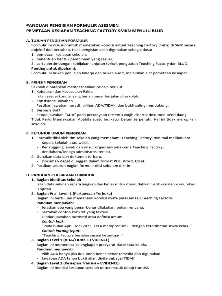 Panduan Pengisian Formulir TeFa SMK | PDF