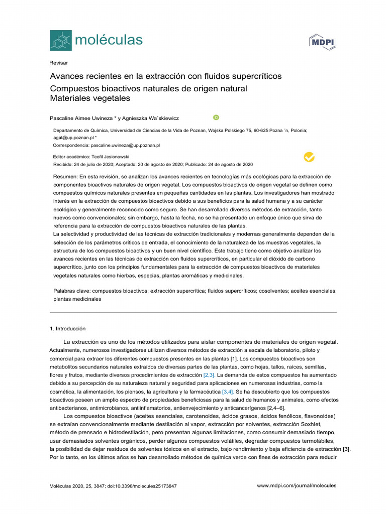 Recent Advances in Supercritical Fluid Extraction of Natural Bioactive ...