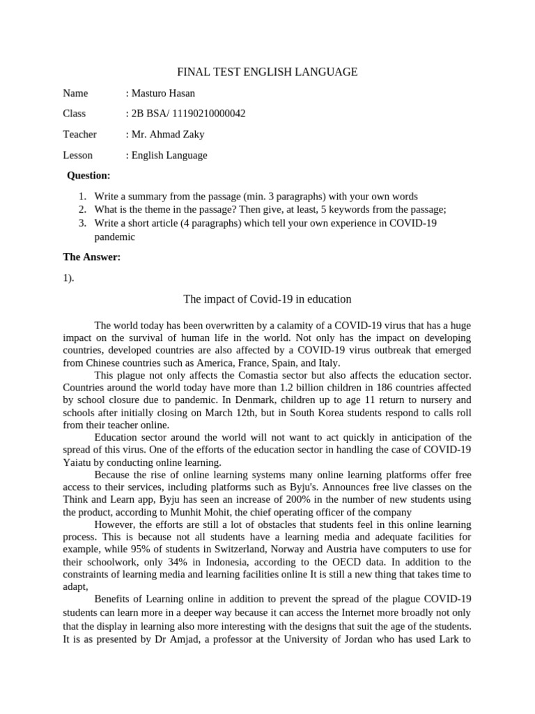 Final Test English Language | PDF | Epidemics