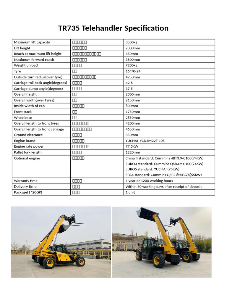 TR735 Telehandler Specs & Features | PDF