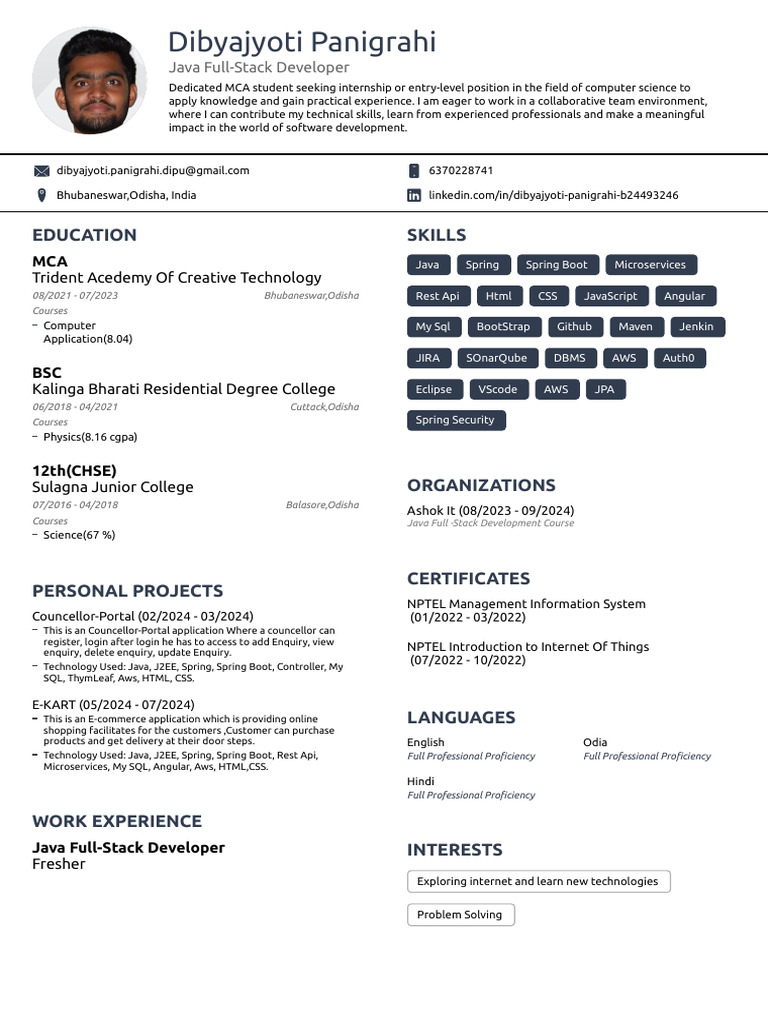 Dibyajyoti Panigrahi Resume PDF | PDF | Java (Programming Language ...