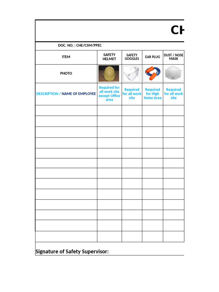 PPE Checklist for Safety Compliance | PDF